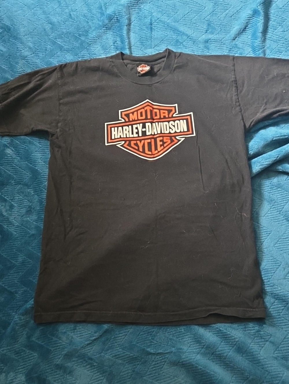 Harley-Davidson Black T-Shirt with Orange & White Bar & Shield Logo